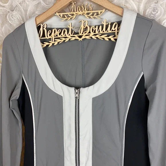 Boston Proper Sport Grey Black Zip up blazer jacket lightweight colorblock small - Picture 2 of 11